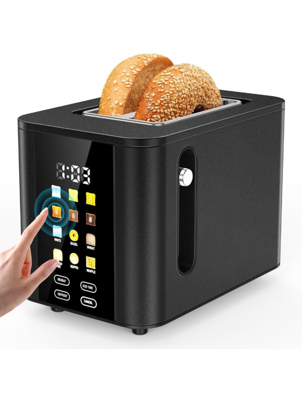 2-Slice Touch Screen Toaster with Digital Countdown Timer - Sleek Black Design